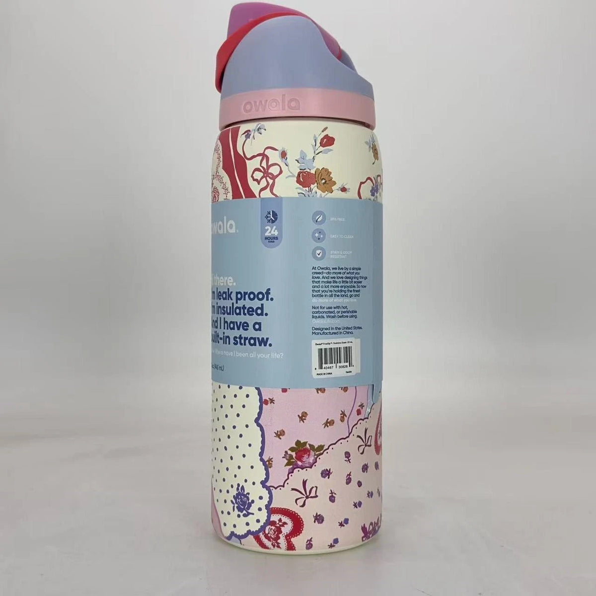 32oz Insulated Stainless Steel Water Bottle with Leak-Proof Lid - Pink Patchwork