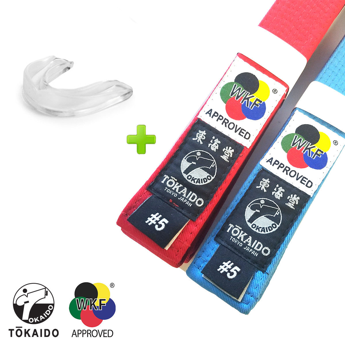 Karate Competition Belts Set with Mouthguard - WKF Approved, Colorfast, Adjustable Sizes