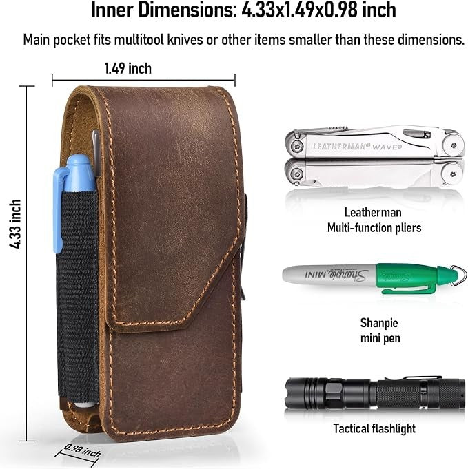 Leather Multitool Sheath with Belt Clip for Leatherman Wave Plus Surge