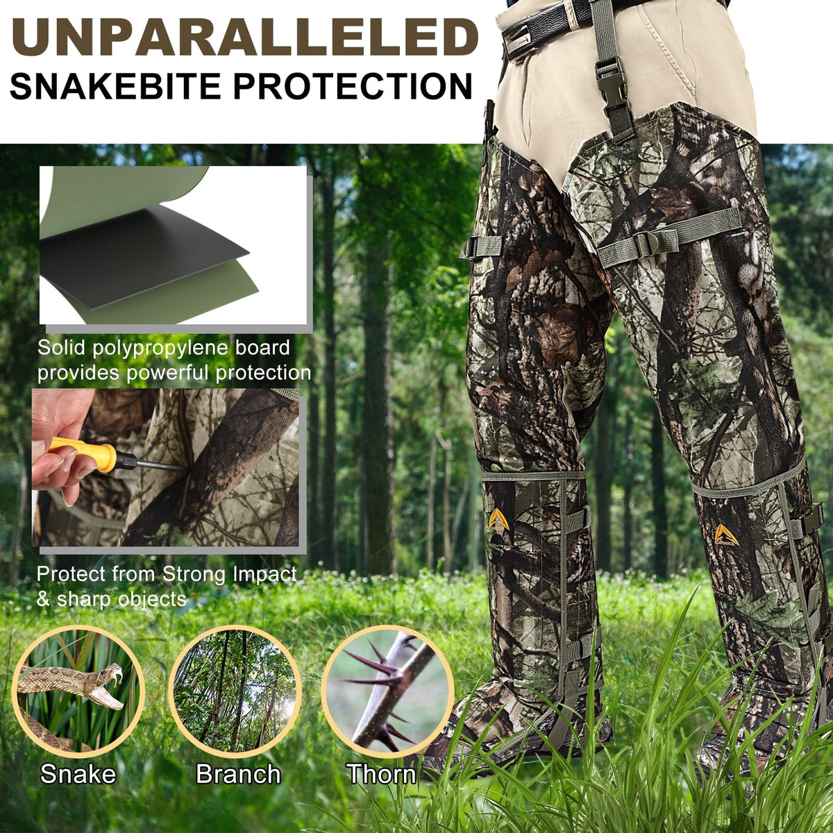 Waterproof Snake Bite Protection Chaps for Hunting | Adjustable Gaiters