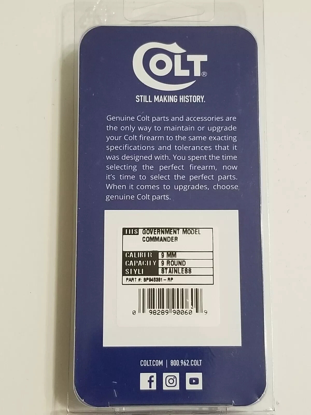 Colt 1911 Government & Commander 9mm Stainless Steel Magazine - 9 Rounds