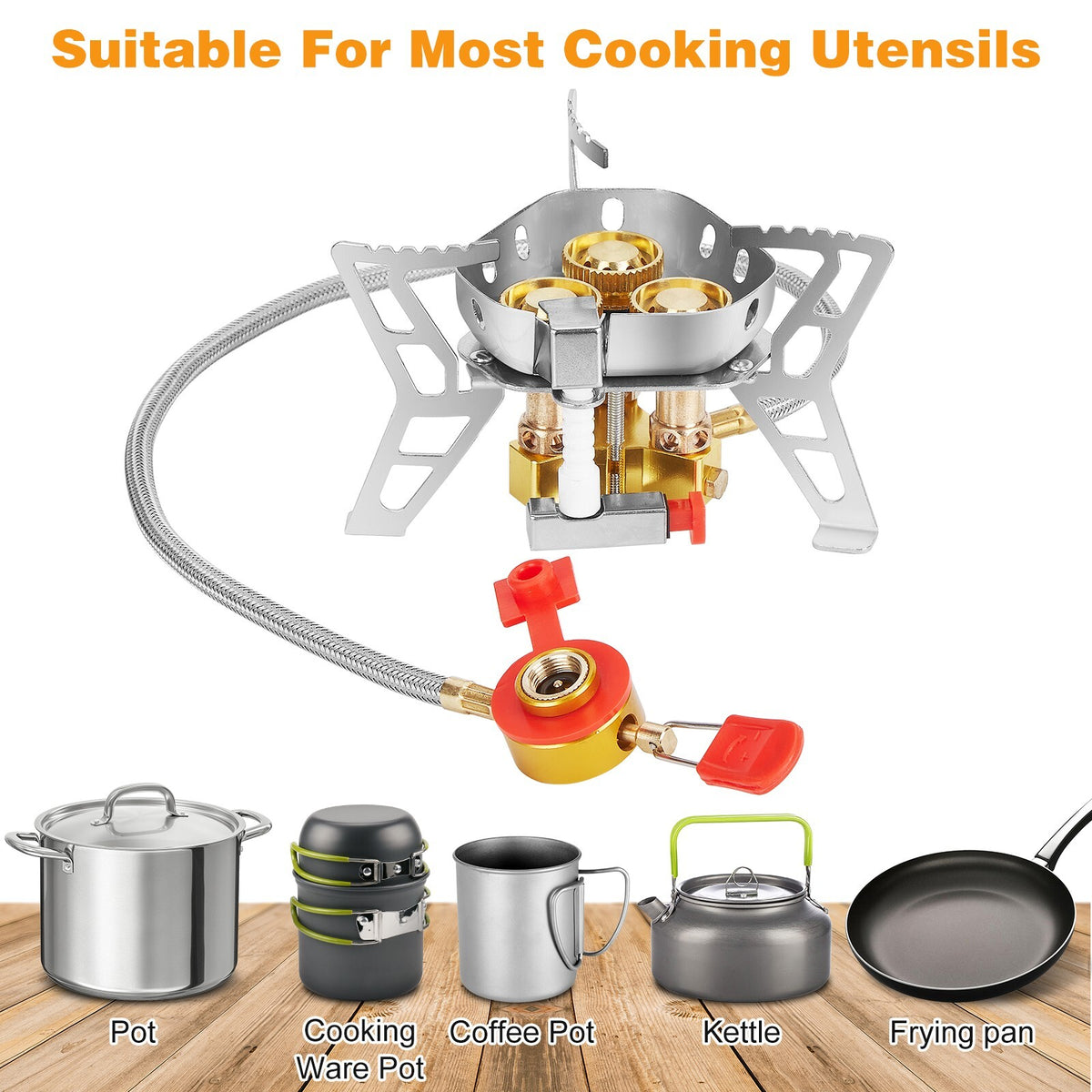 6800W Windproof Camping Stove with Piezo Ignition and Propane Adapter