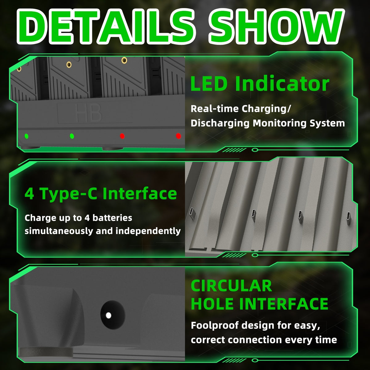 4-Port Lithium Cartridge Charger for Tactacam Reveal EM6 Batteries