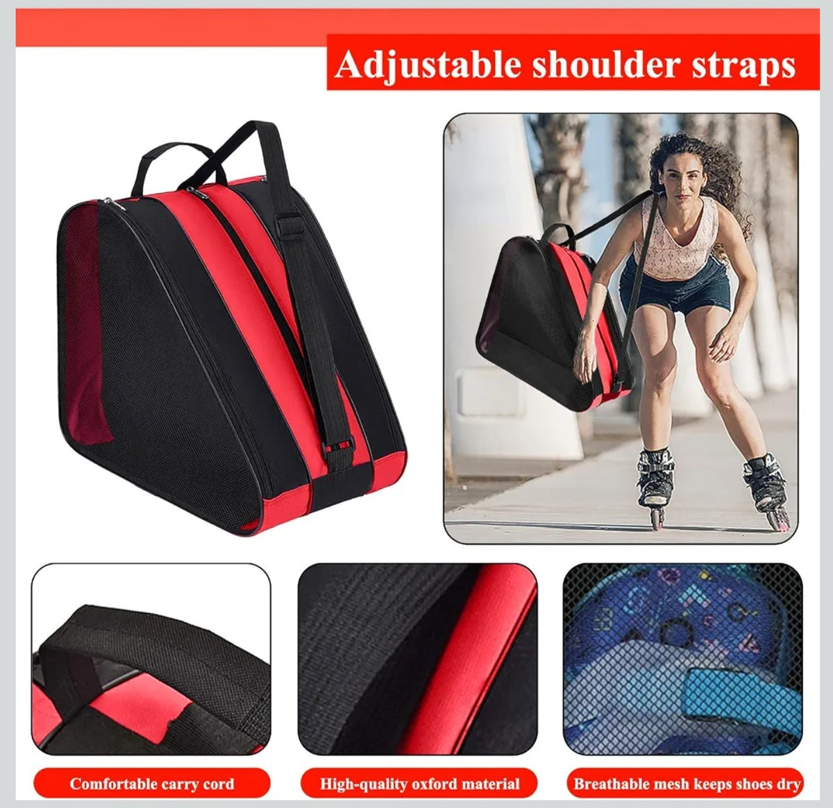 Ice Skate Accessories Set with Bag Guards Soakers Mat Red Black 16x13.35in