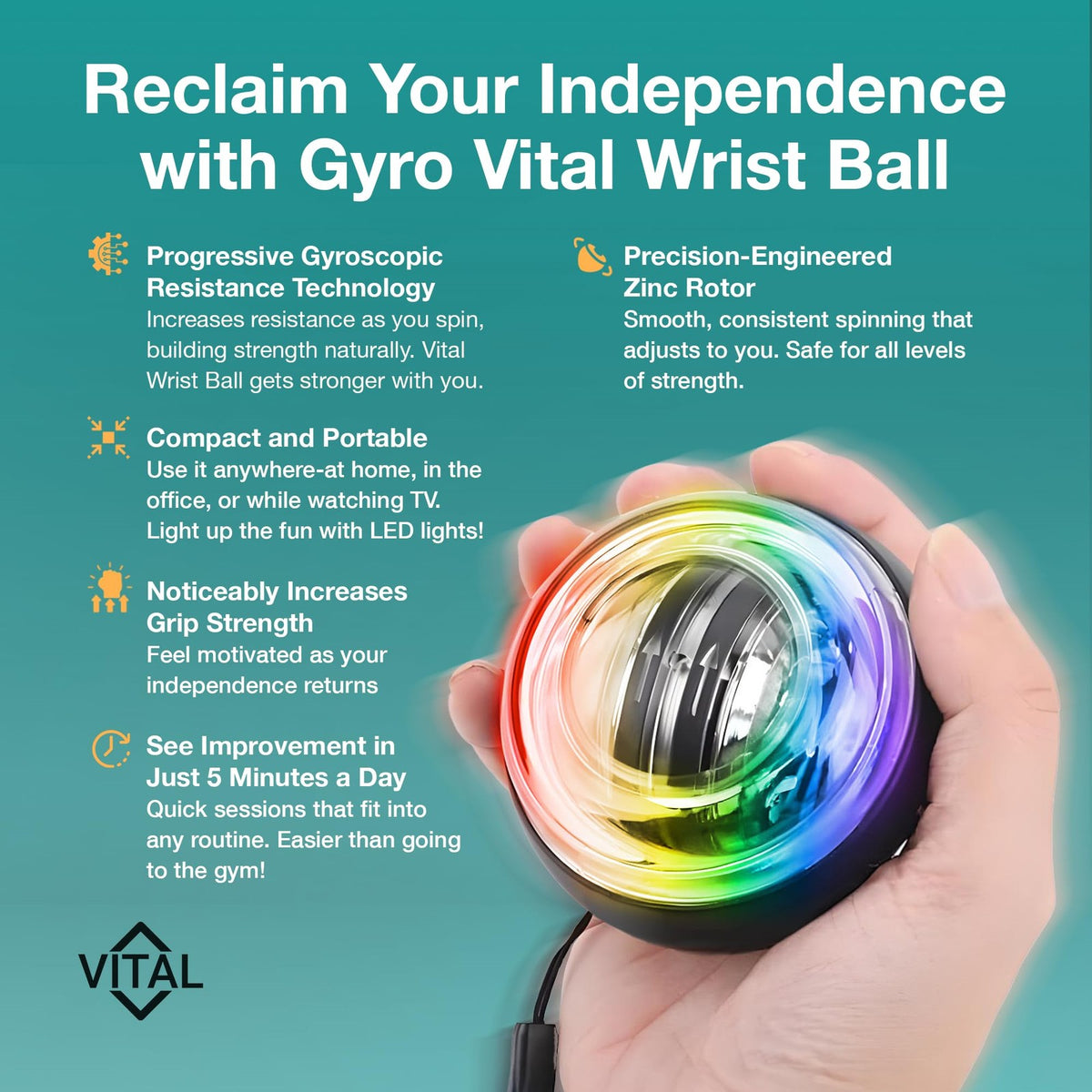 Gyroscopic Wrist Ball Exerciser with LED Lights - Hand & Wrist Strength Trainer
