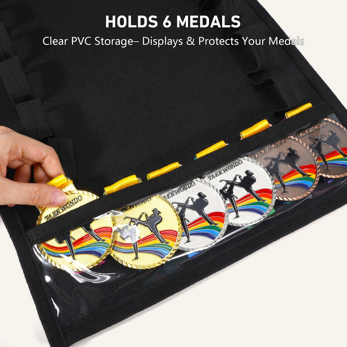 12-Slot Karate Belt Display Rack with Medal Storage – Taekwondo/Martial Arts Wall Organizer