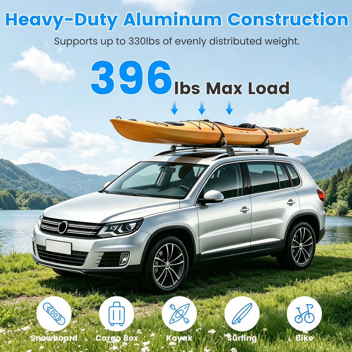 Roof Rack Cross Bars for Volkswagen Tiguan & Taos 2018-2026 - Heavy Duty Aluminum