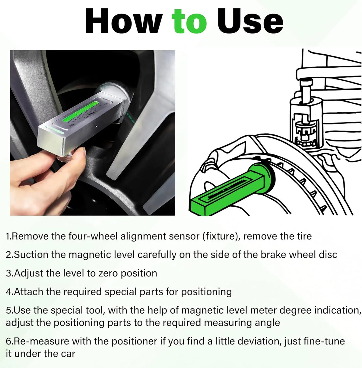 Universal Camber Alignment Tool with Magnetic Base for Vehicle Wheel Alignment