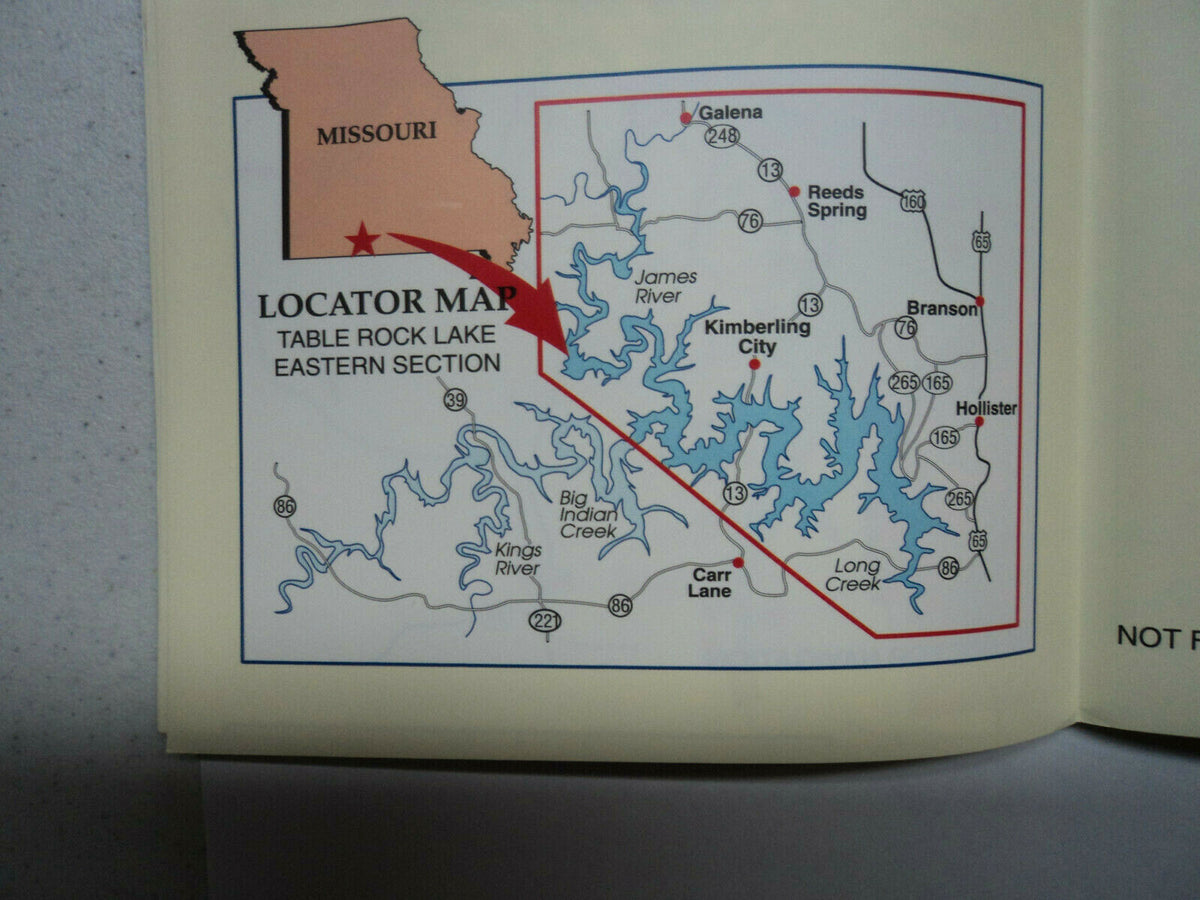 Fishing Map for Table Rock Lake East Section Waterproof GPS Points