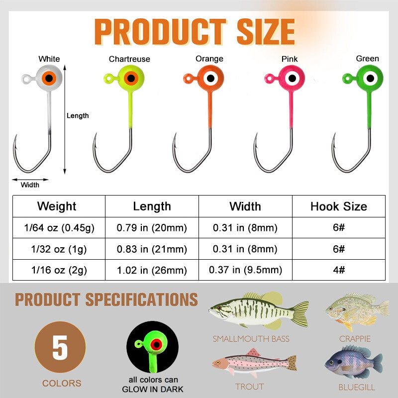 Lead Jig Heads for Fishing - Crappie, Bass, Trout Lures, All Sizes