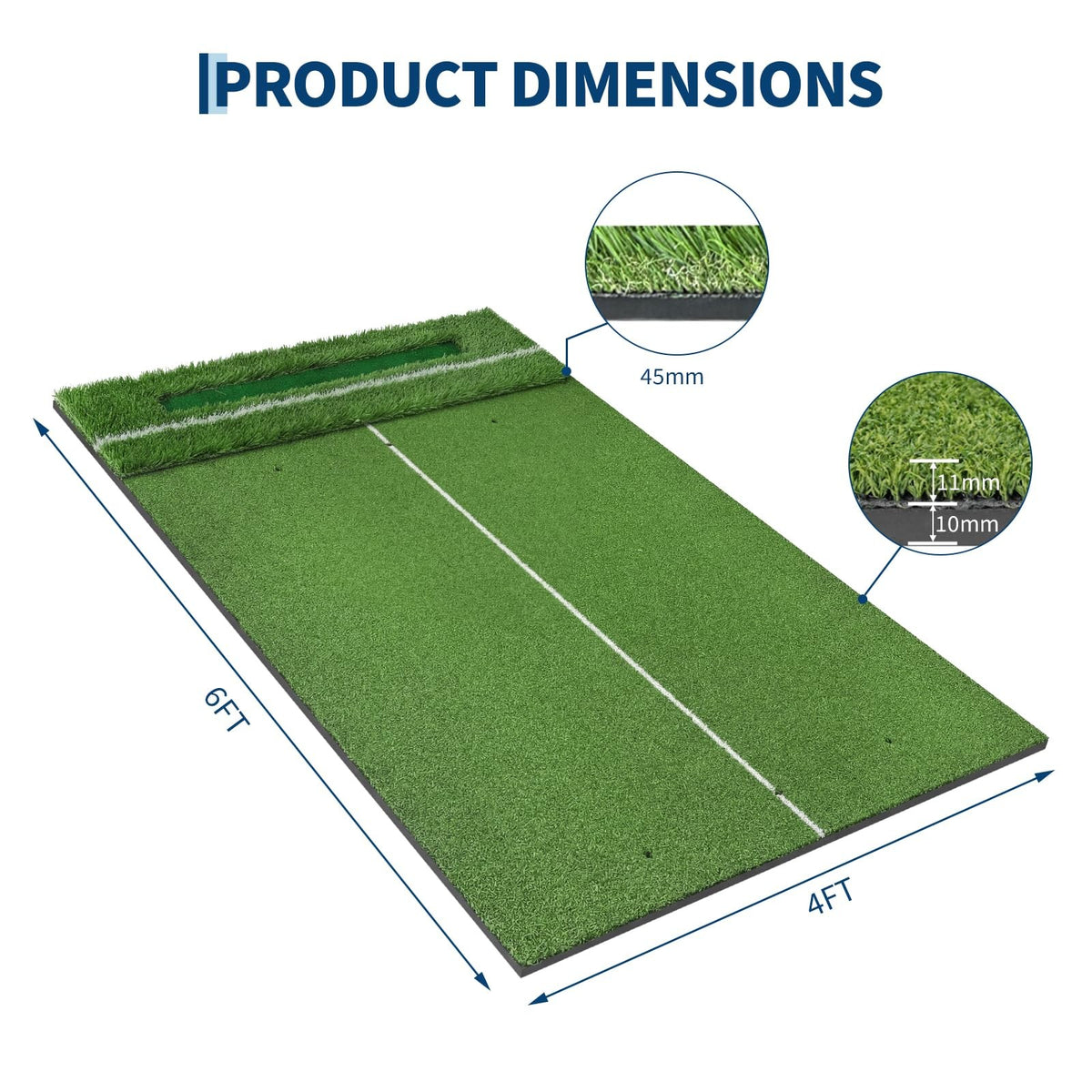Golf Hitting Mat Dual Turf with Ball Tray - Practice and Training