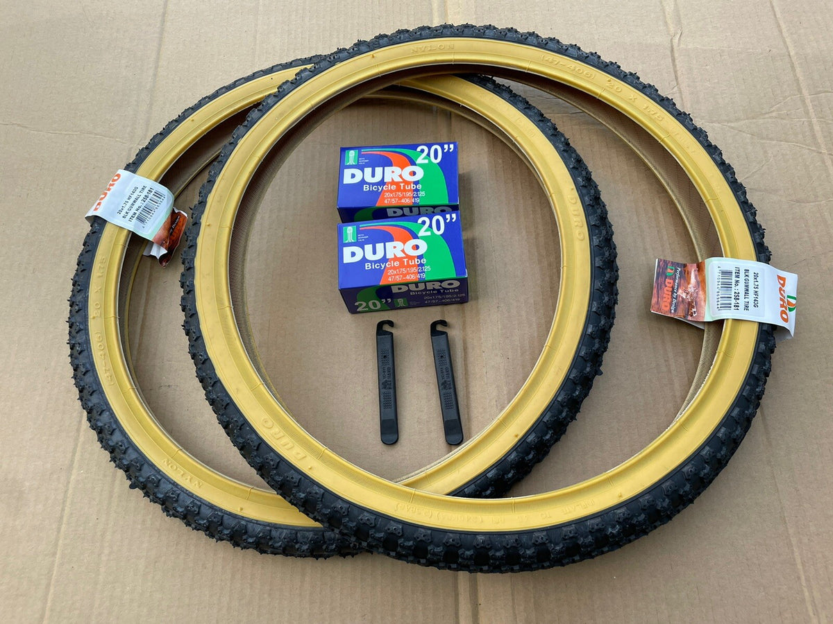20x1.75 Bike Tires and Tubes Set for BMX, Freestyle, Kids Bikes - Black & Gum Wall