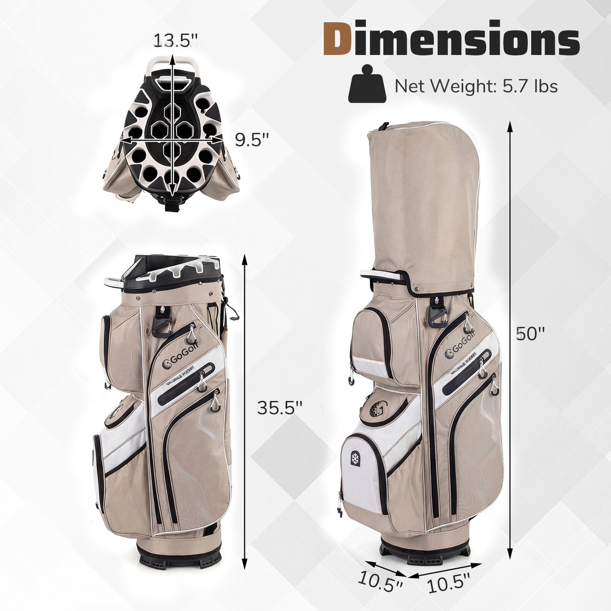 Golf Cart Bag with 14-Way Dividers & 11 Pockets Lightweight Organizer