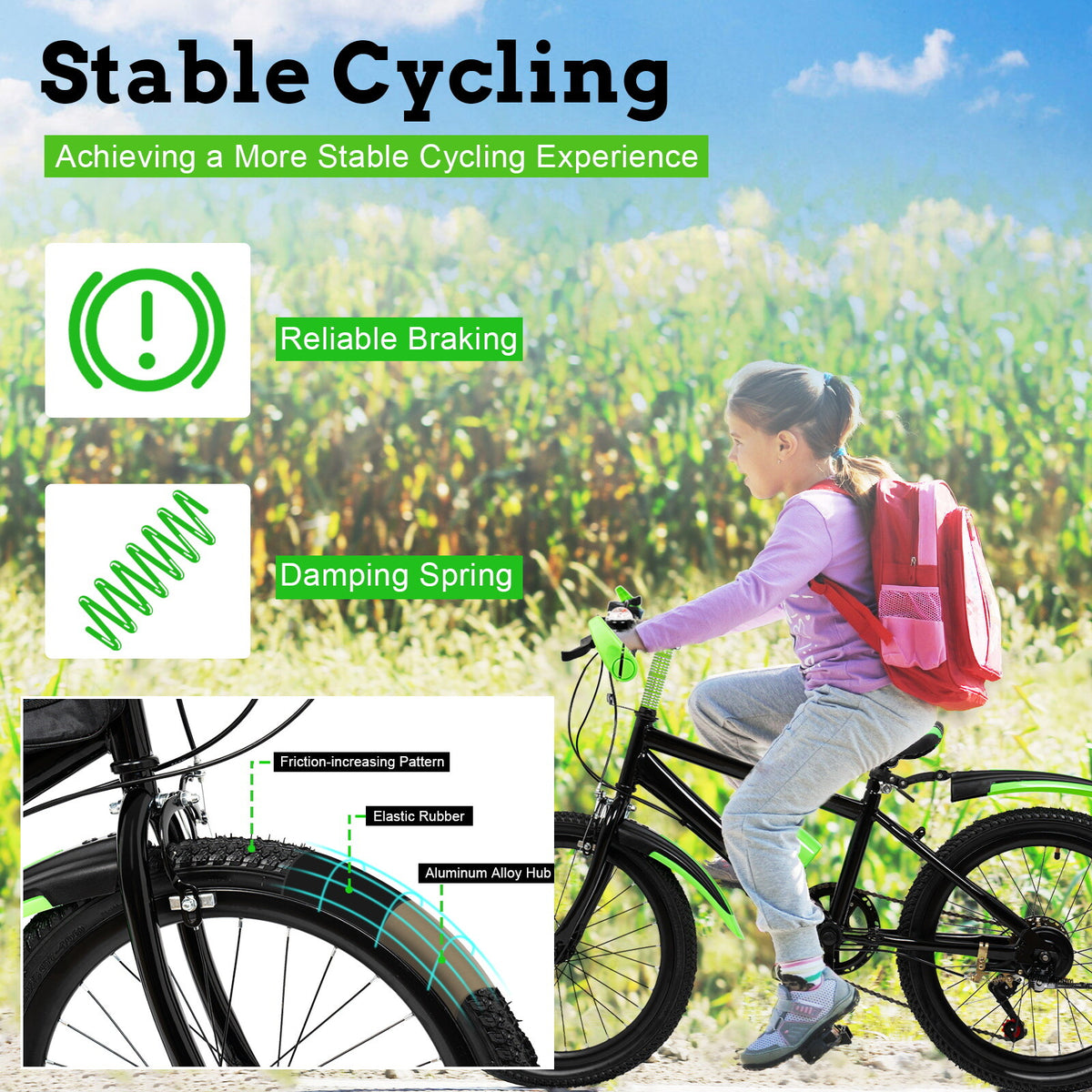 Kids Mountain Bike 20 Inch Bicycle with Adjustable Seat Multi-Speed Gears