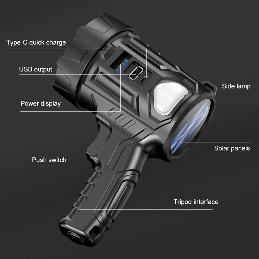High-Power Handheld Rechargeable Flashlight 30 Million Lumens, Waterproof