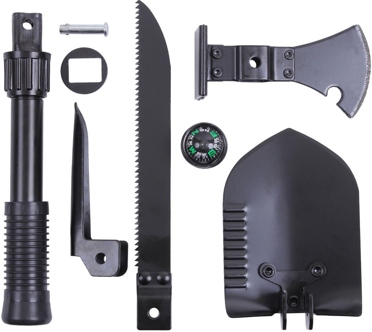 Black 5-in-1 Multipurpose Camping Tool Set with Shovel Saw Axe & Compass