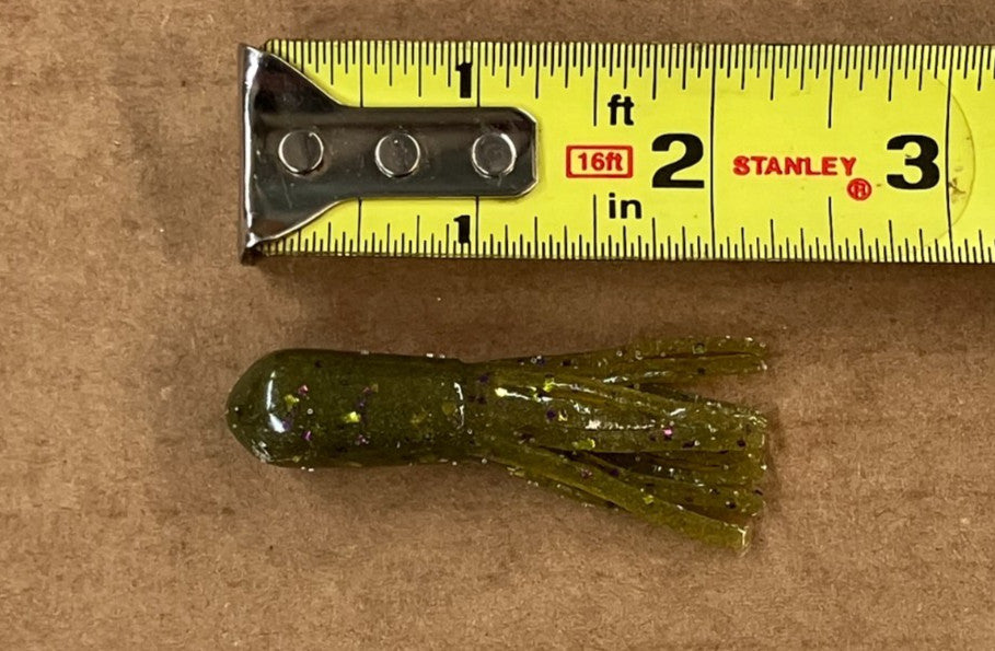 Bass Tube Soft Plastic Lure 2.25 Inch Fine Salt Dipped Fish Bait - Green Pumpkin