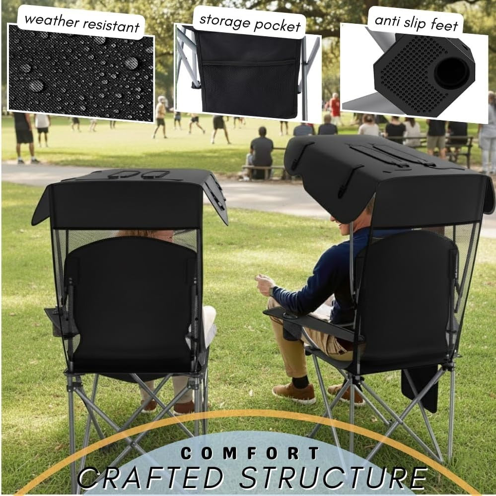 Portable Foldable Camping Chair with Canopy and Sun Shade - Lightweight Outdoor Seating