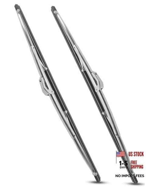15 Inch Universal Windshield Wiper Blades Set - Silver Stainless Steel Frame, Dual Replacement