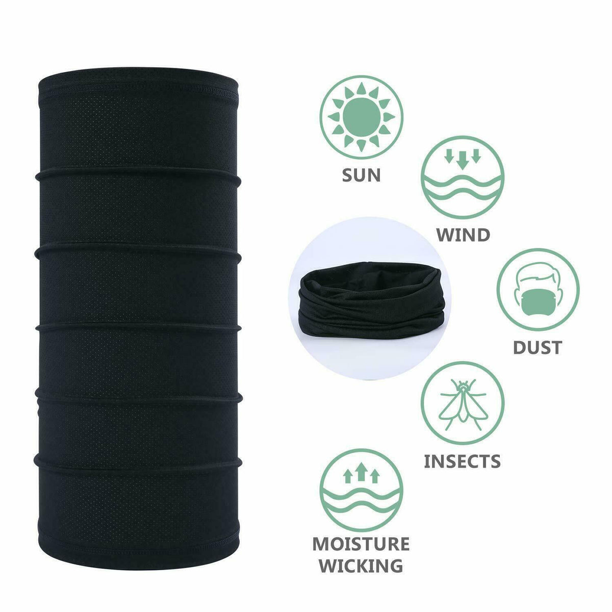 Black Multi-Use Tube Scarf Bandana Face Mask for Outdoor Activities