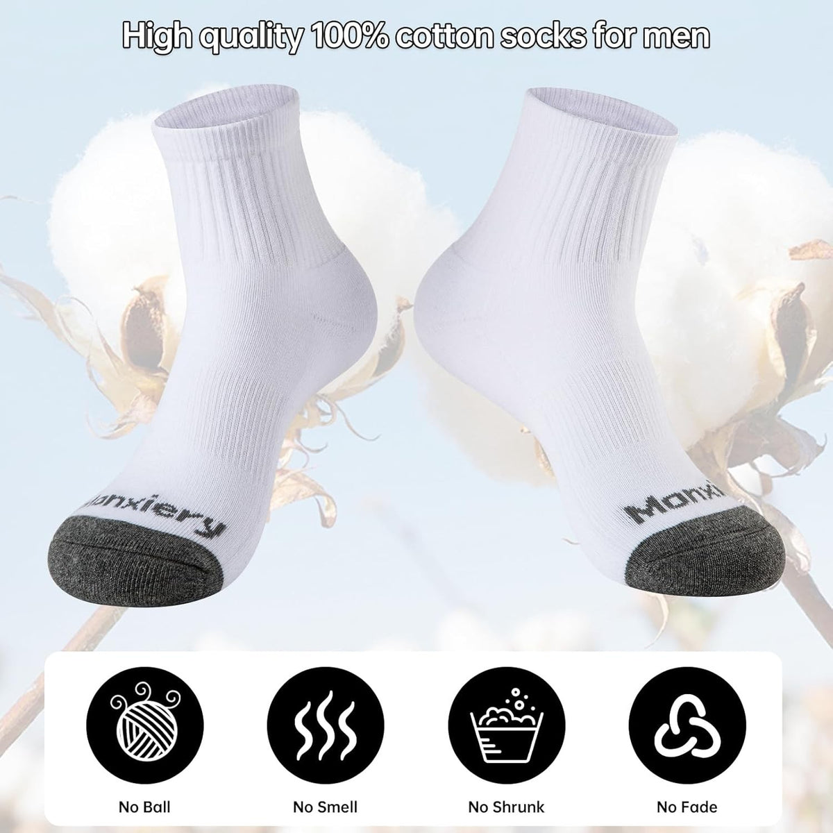 Men's 100% Cotton Cushioned Ankle Socks - Athletic, One Size, 5 Pairs Grey