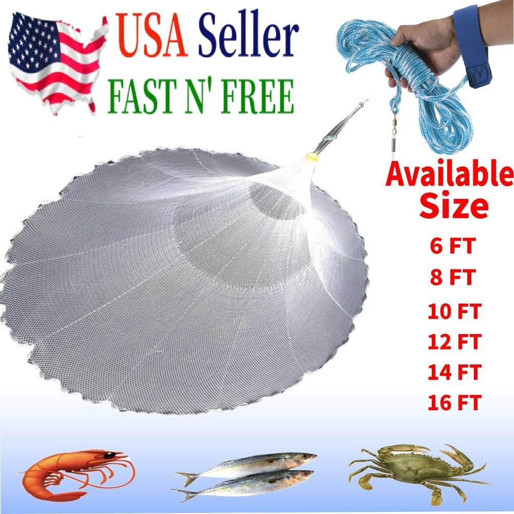 Nylon Fishing Cast Net for Bait & Shrimp - Multiple Sizes