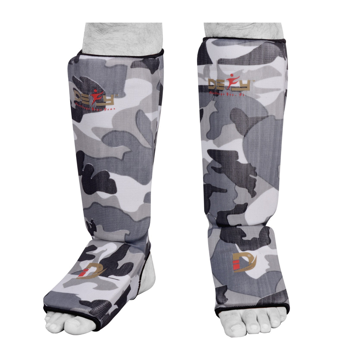 Foam Padded MMA Shin Guards with Impact Protection - White Camo, Multiple Sizes
