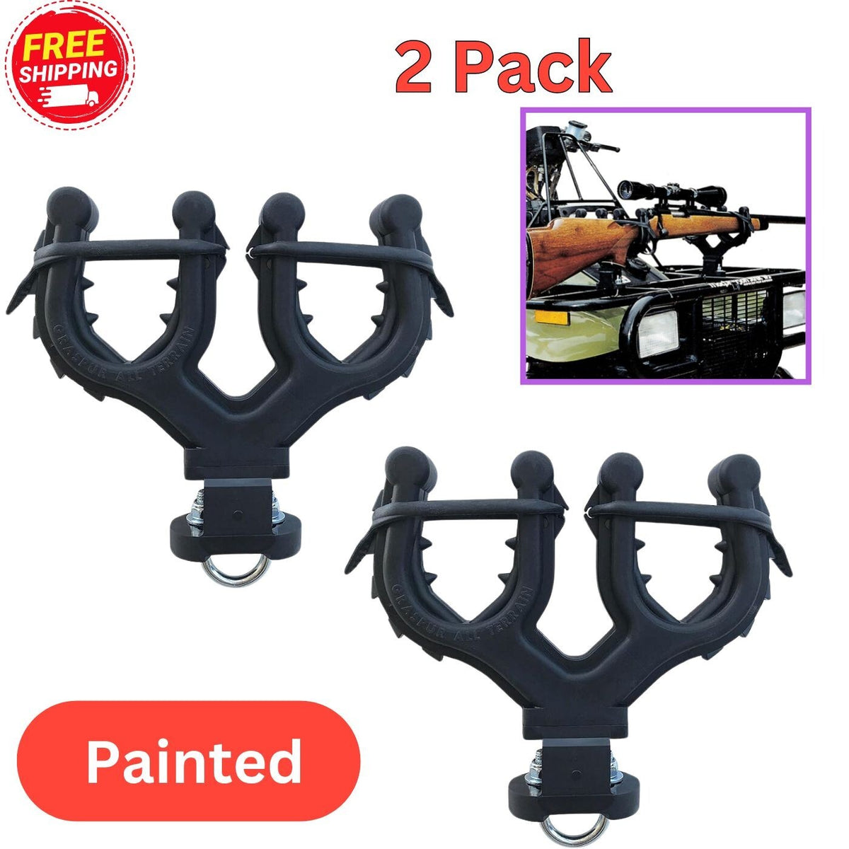 ATV Gun Holder Tool Rack Mount 2 Pack for Rifles, Bows & Shovels