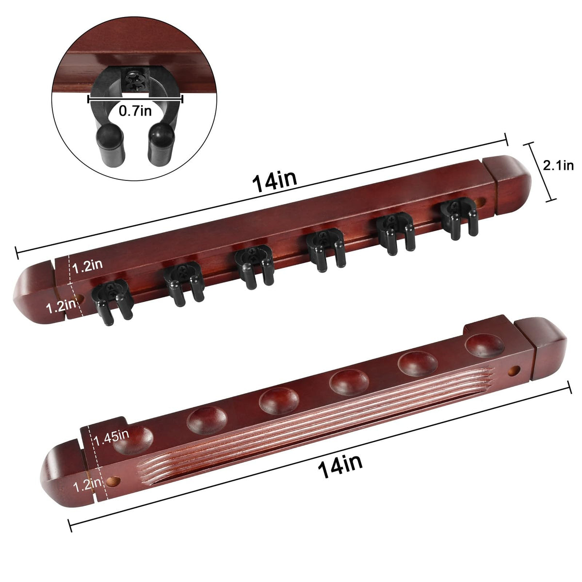Wall-Mounted Pool Cue Rack for 6 Cues – Pine Wood, Clips & 2 Racks