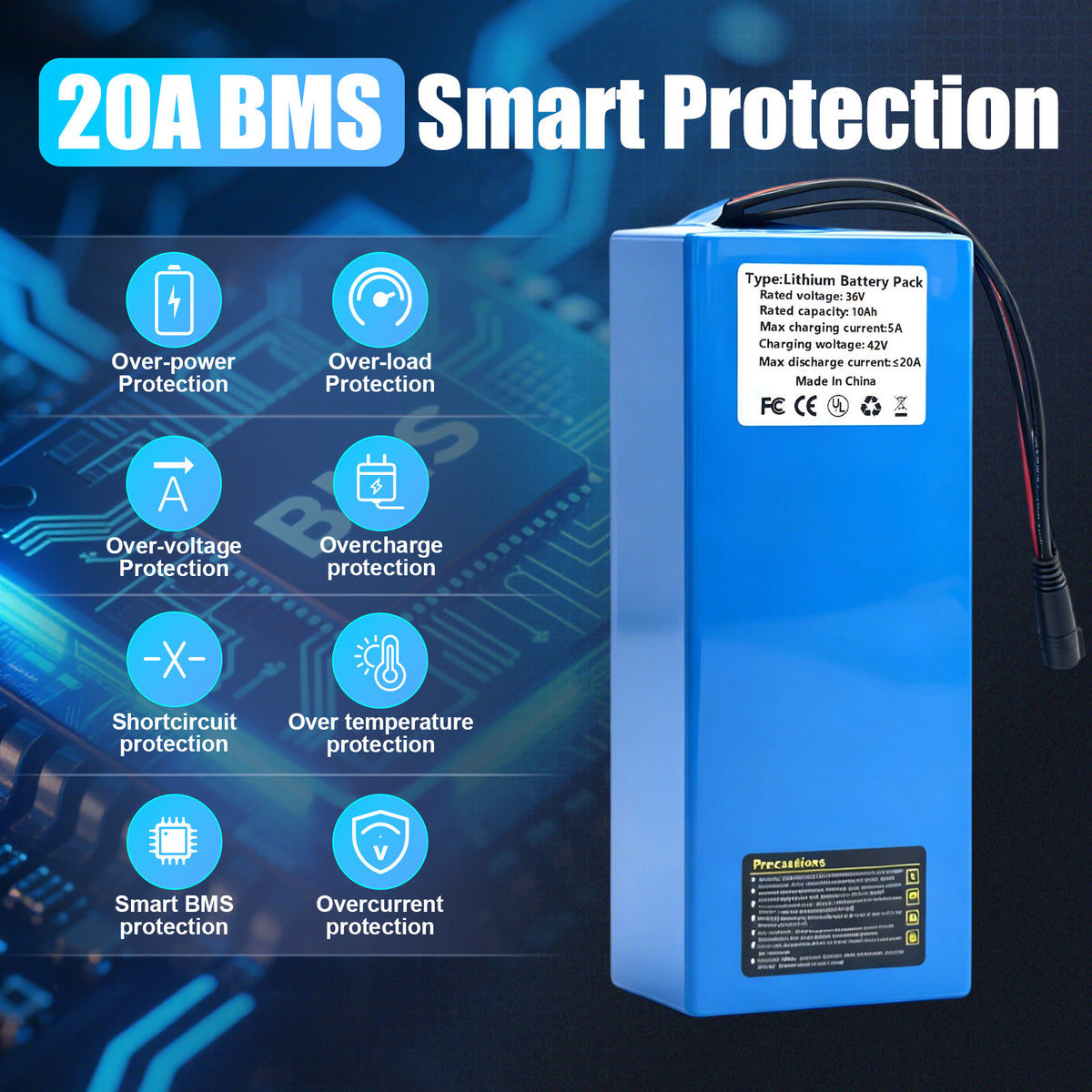 Electric Bicycle Battery Pack 36V/48V 10Ah/20Ah UL Certified for E-Bikes