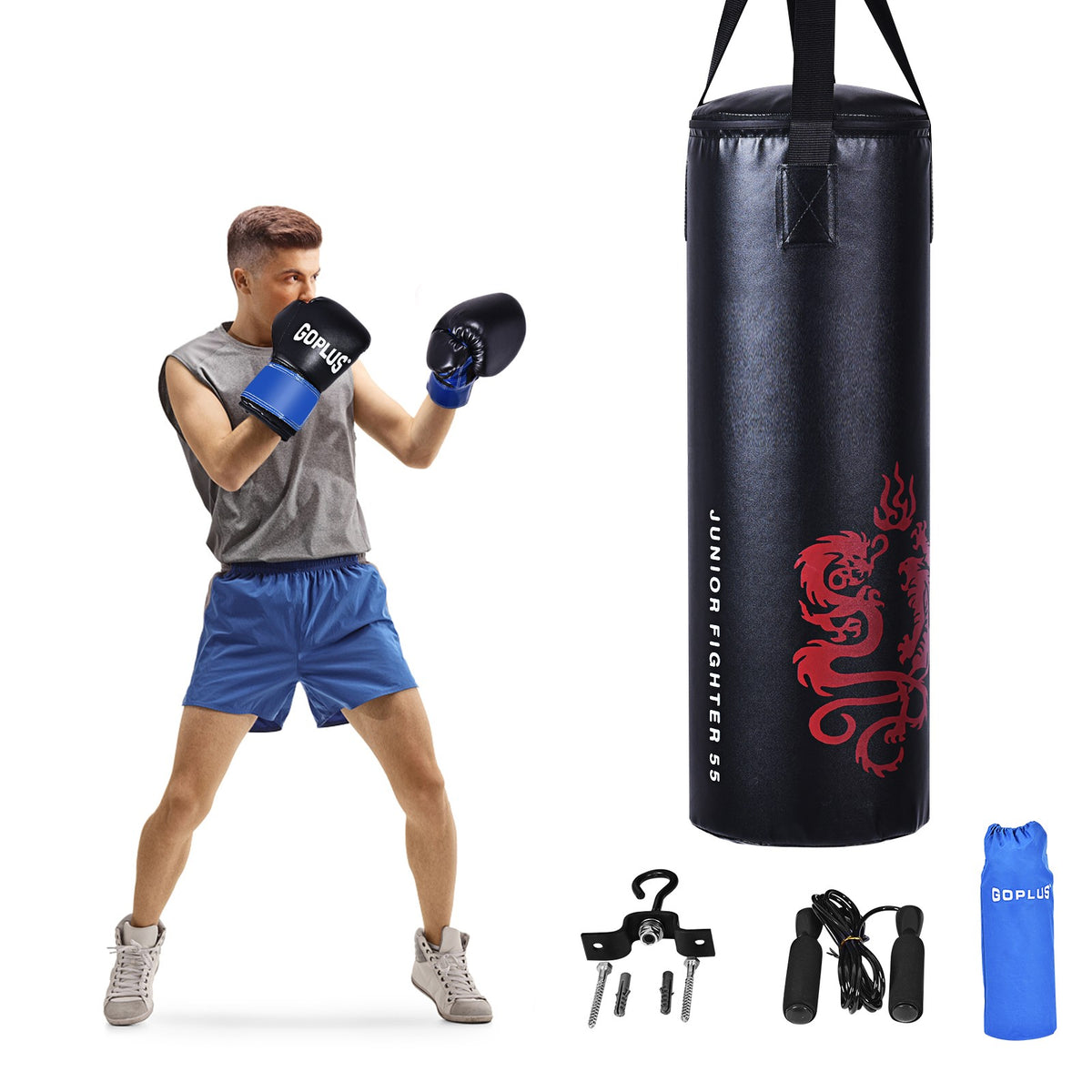 40 Lbs Boxing Sandbag with Gloves Set for Kids - Fitness Martial Arts Equipment