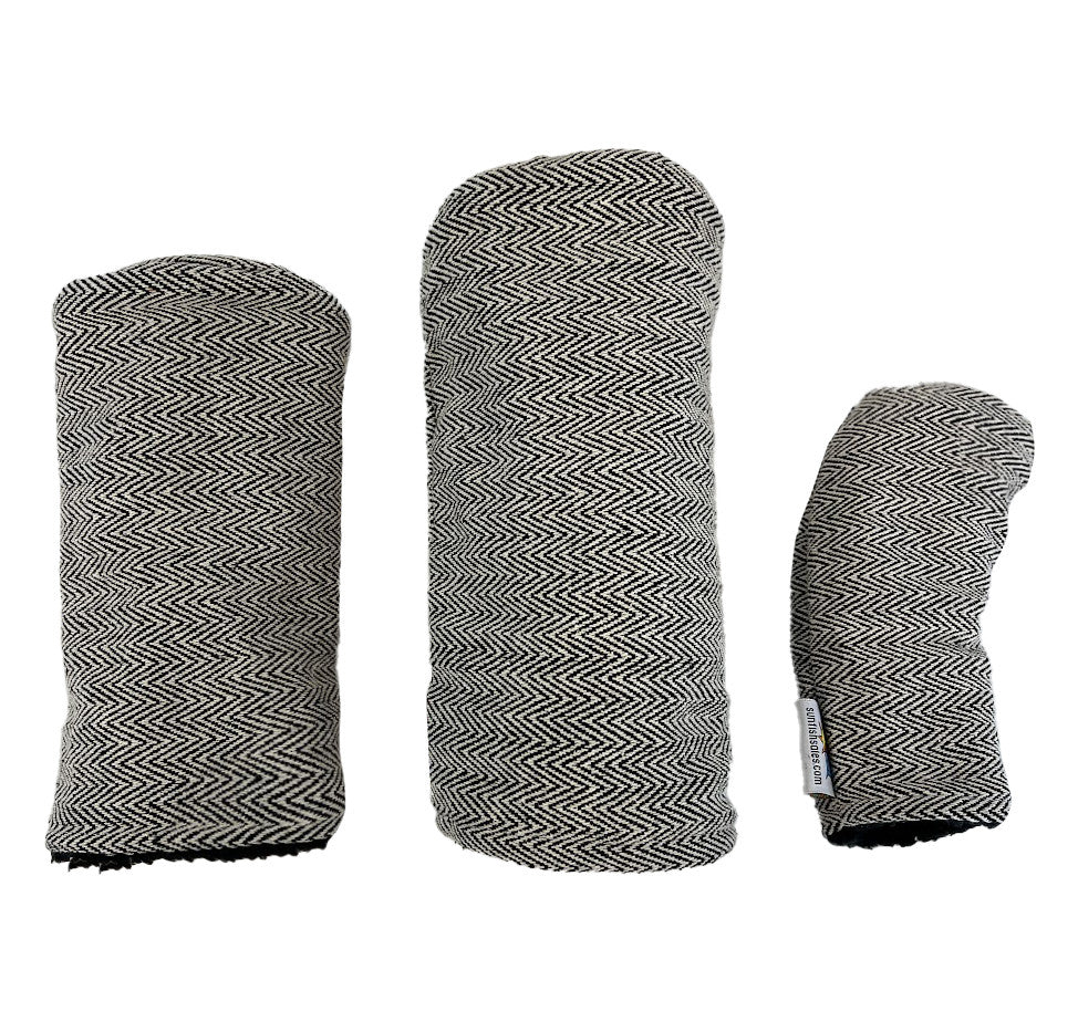 Golf Headcover Set for Driver, Fairway and Hybrid Clubs - Black Chevron Woven Barrel Design