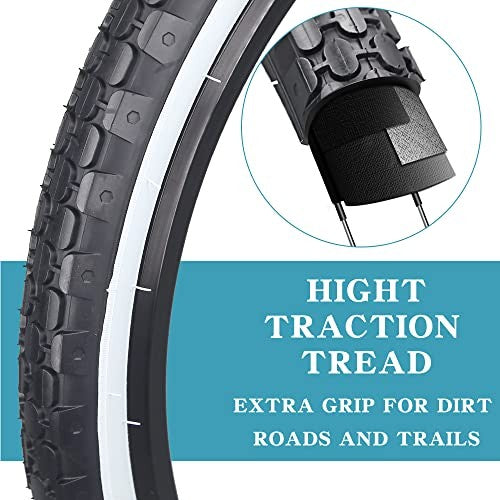 2 Pack 26x2.125 Inch Bicycle Tires for Beach Cruiser & Commuter Bikes - White Wall