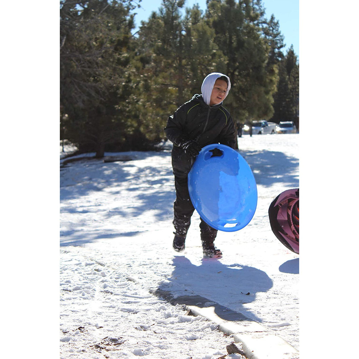 Plastic Saucer Snow Sled for Adults and Kids - Red Downhill Snow Disc