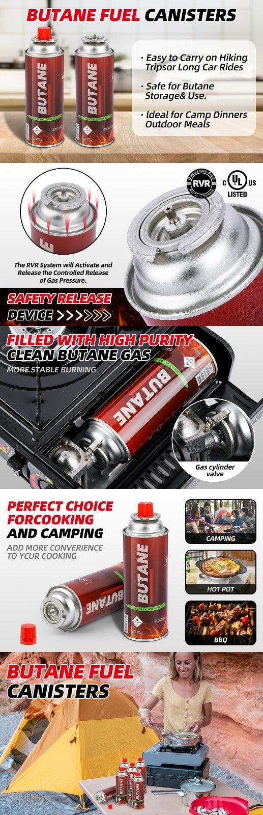 8 OZ Butane Fuel Canisters for Portable Camping Stoves - 28 Count