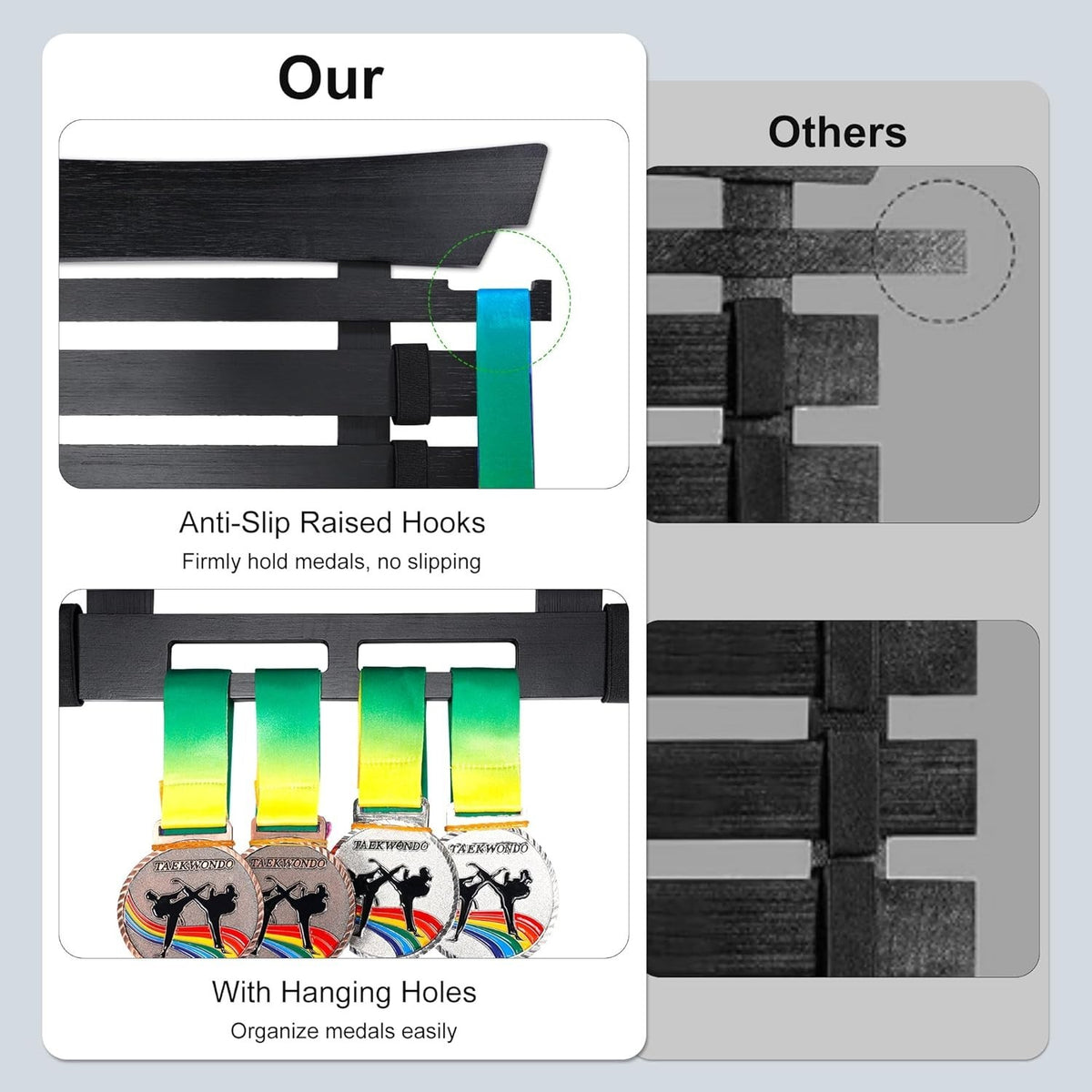 Personalized Martial Arts Belt Display Rack with 10 Belt Capacity and Sticker Set