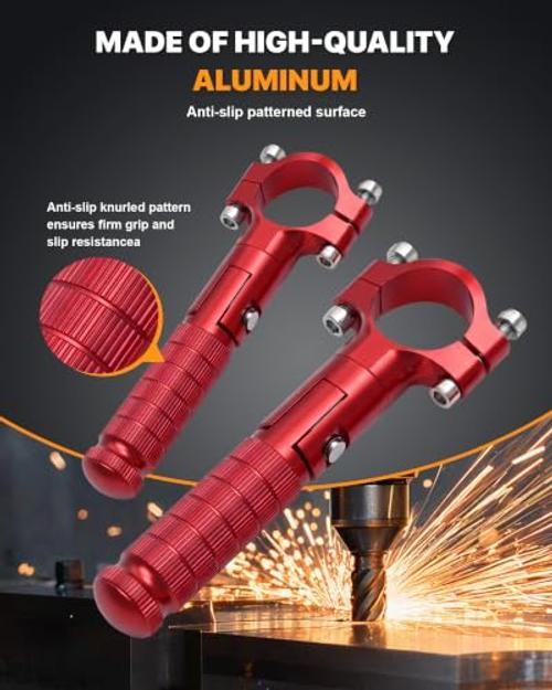 Red Folding Motorcycle Footrest Pegs - 1.25 Inch Compatible with Harley, Honda, Yamaha & ATV