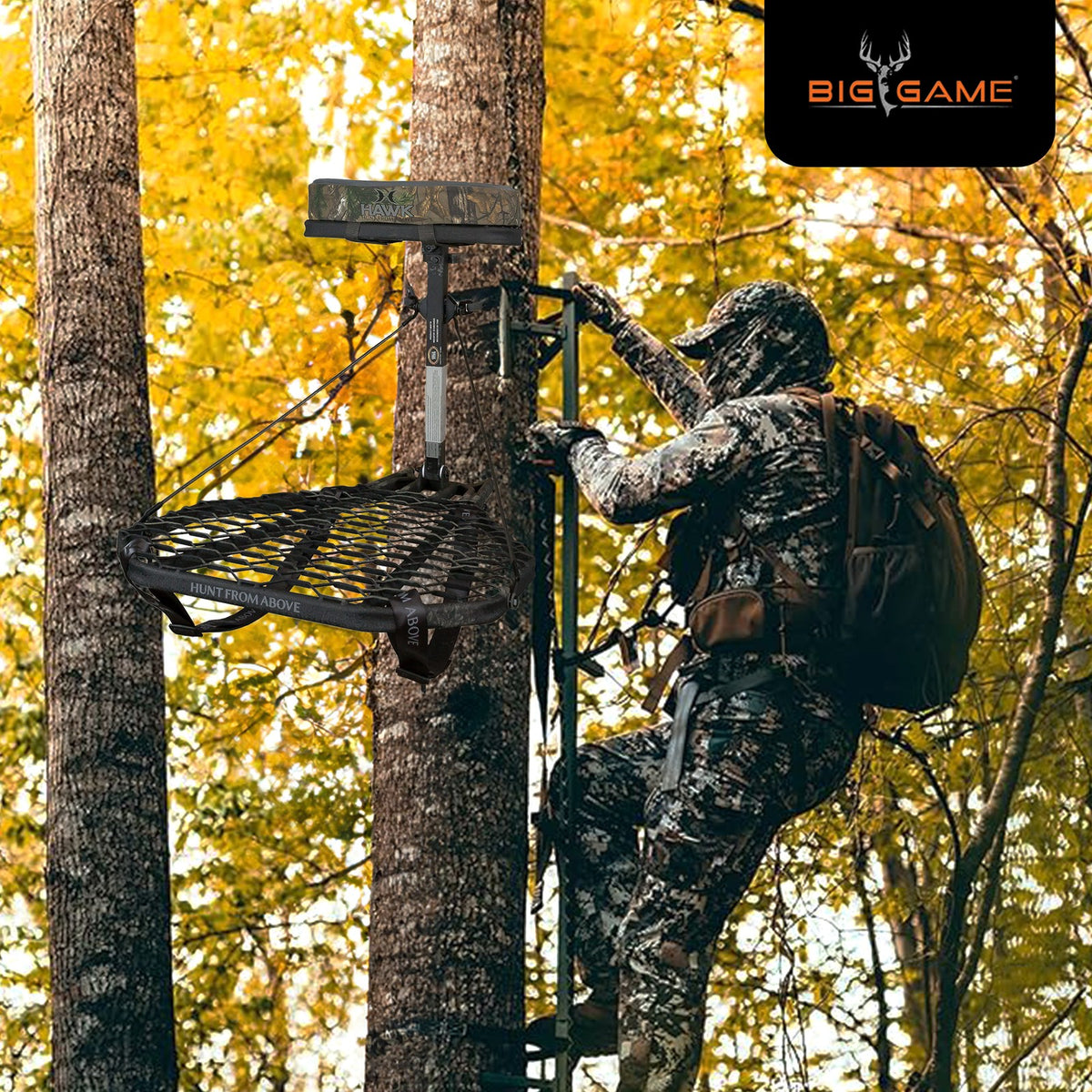 Hawk Mega Combat Hang-On Tree Stand with XL Saddle Platform for Hunting