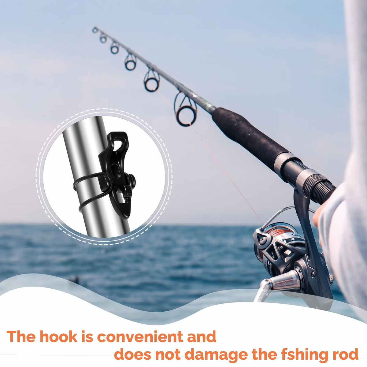 Fishing Hook Keeper Set with 3 Sizes for Rods - 6 Black Plastic & Rubber Holders