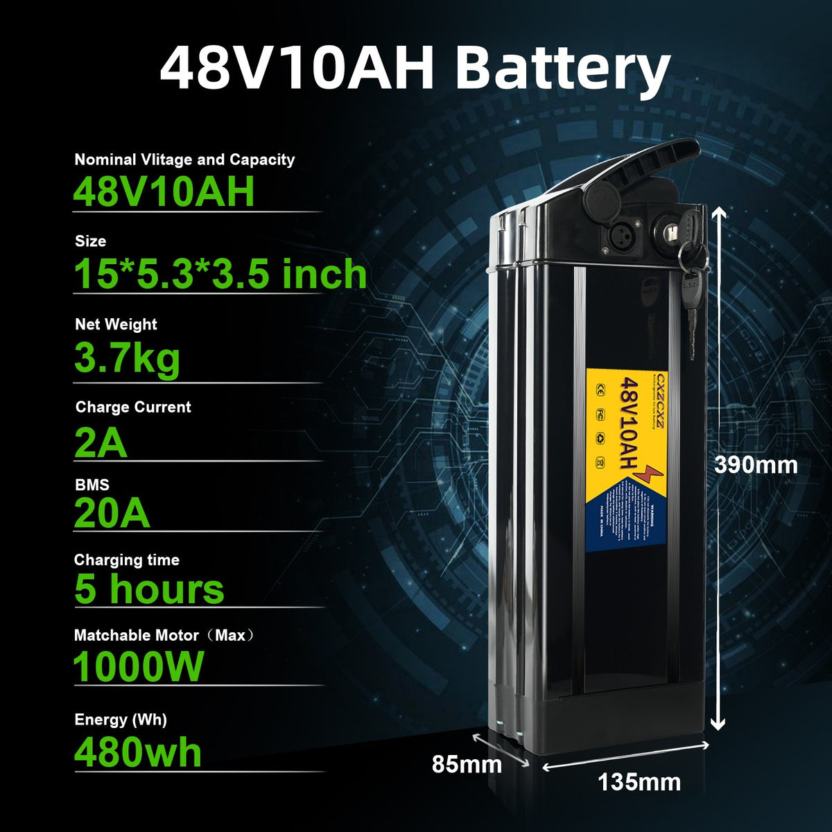 Foldable Electric Bicycle Battery 48V 10Ah/13Ah/20Ah for E-Bike with UL 2271 Certification