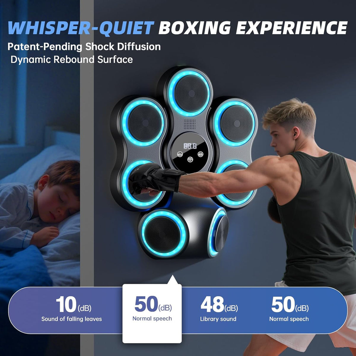 Interactive Boxing Machine with LED Lights and Bluetooth Speaker