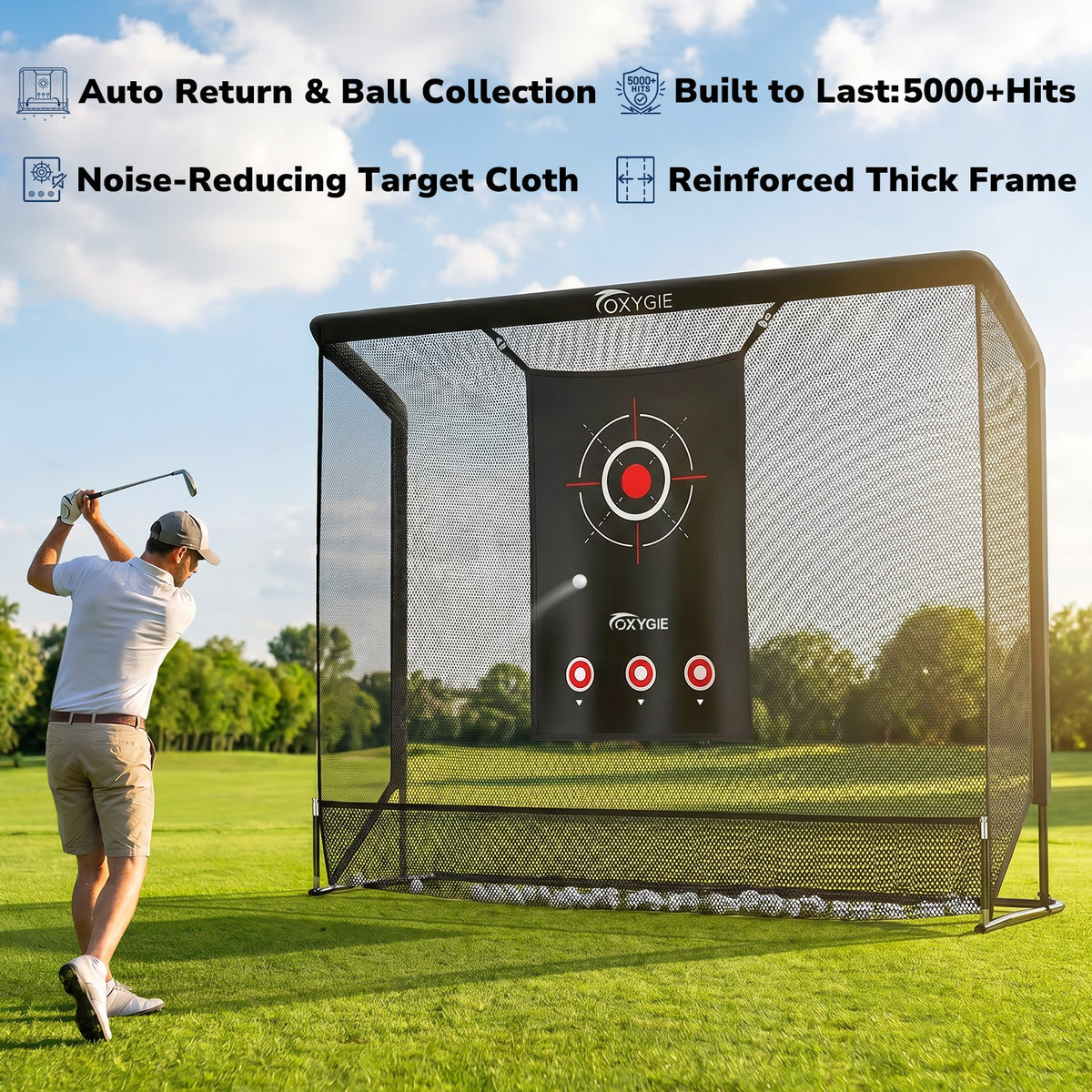 Portable Heavy Duty Golf Practice Net with Ball Collection and Target Cloth - 10x7.5FT