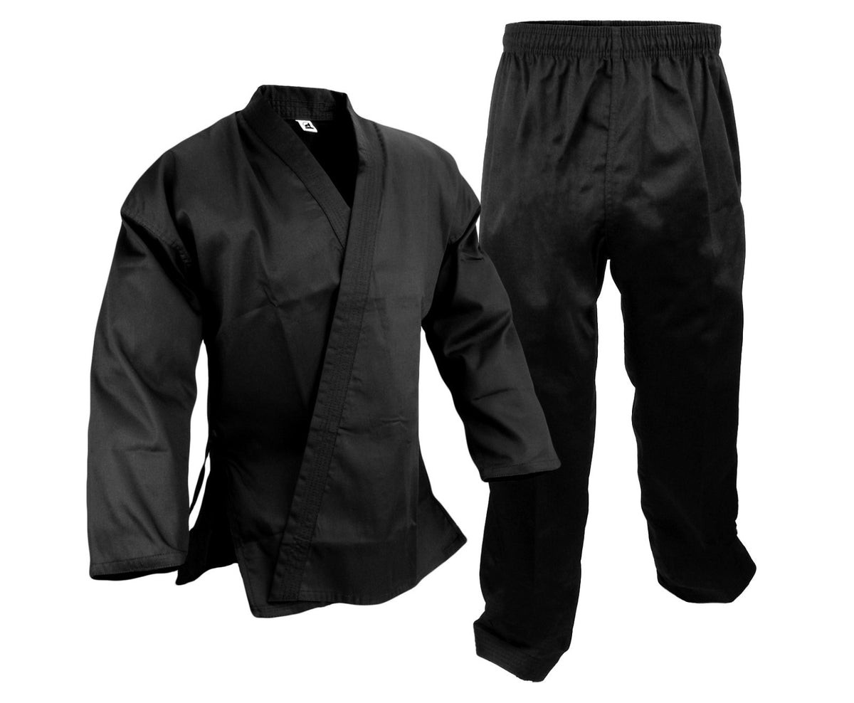 Martial Arts Karate Uniform Gi 7.5oz with White Belt Size 9 - Black