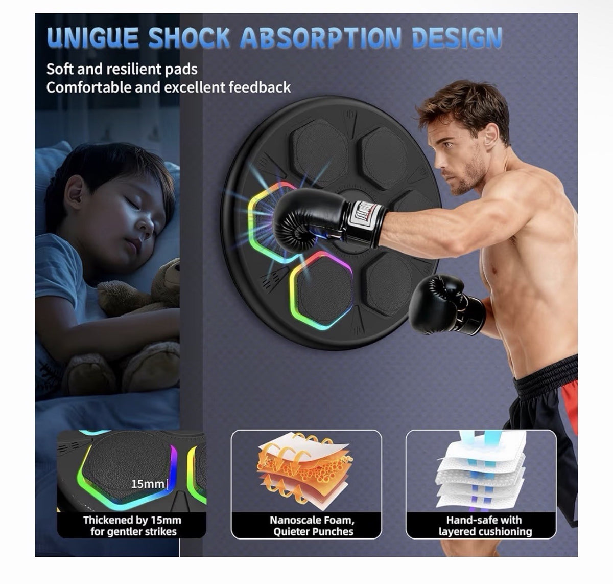 Bluetooth Wall Boxing Trainer with LED Lights & Gloves - 12 Modes