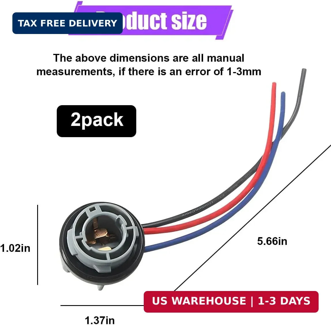 Waterproof 1157 Bulb Socket Set for Tail Brake Turn Signal Lights - 2 Pack