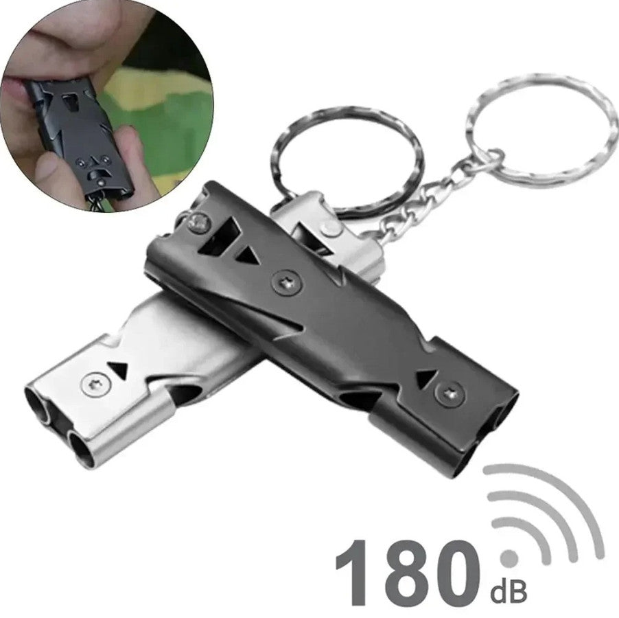 Ultra-Loud Double Tube Survival Whistle Keychain Emergency Tool 180dB