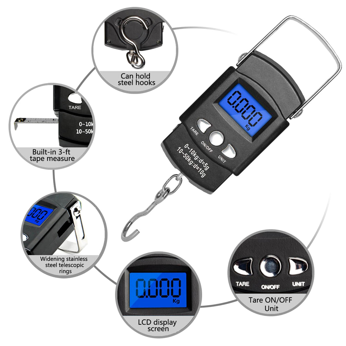 Digital Luggage & Fish Scale with LCD Display Portable Hanging Hook