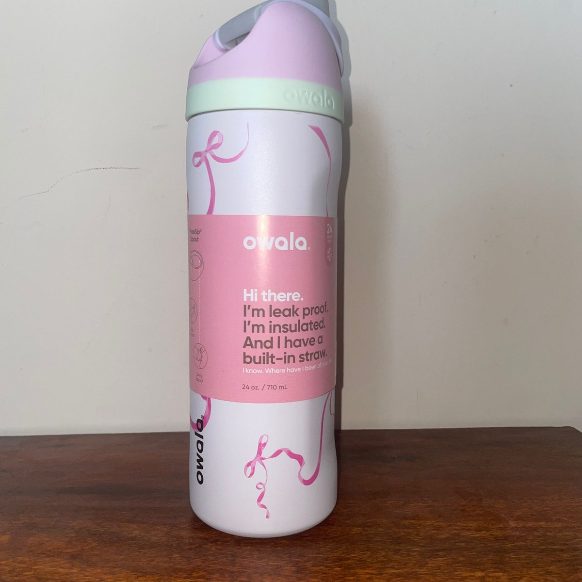 Insulated 24 oz Water Bottle with Leak-Proof Lid & FreeSip Spout - Pink Bows