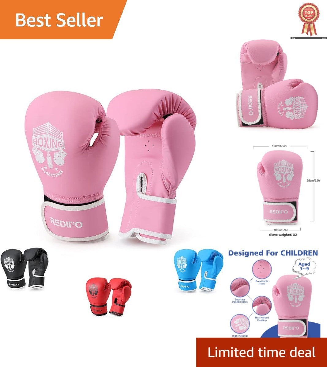 Kids Boxing Gloves 6oz with Adjustable Closure for Ages 3-9