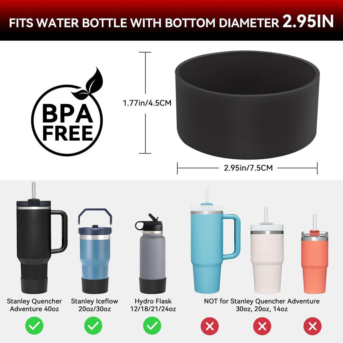 Silicone Boot Protectors for Stanley Quencher & Hydro Flask Water Bottles - 2 Pack